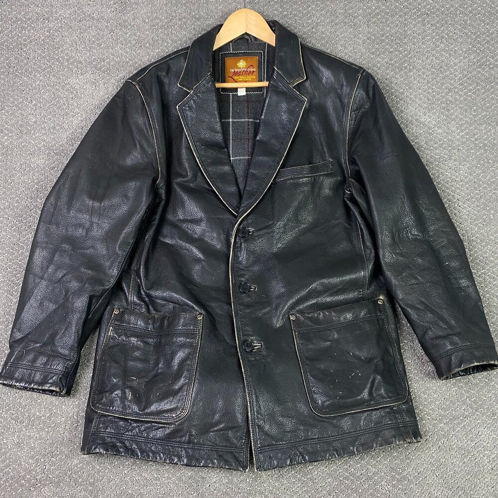 The Territory Ahead Leather Jacket Men's Large Black Blanket Lined Heavyweight